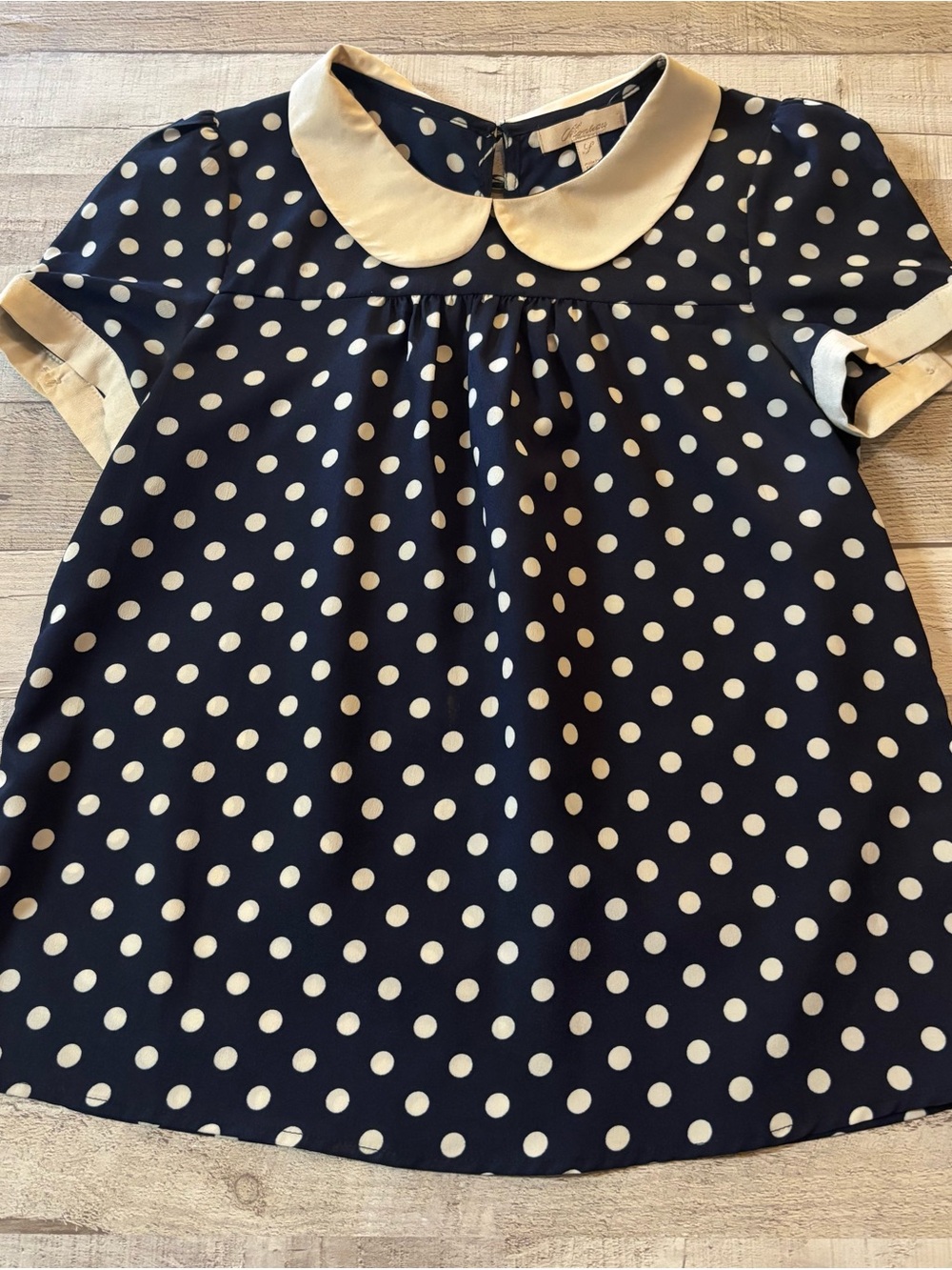 Monteau Navy and White Polka Dot Peter Pan Collar Top